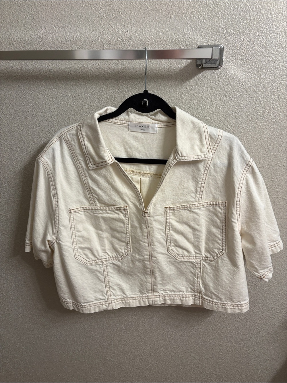 Cream Cropped Button-Front Utility Top